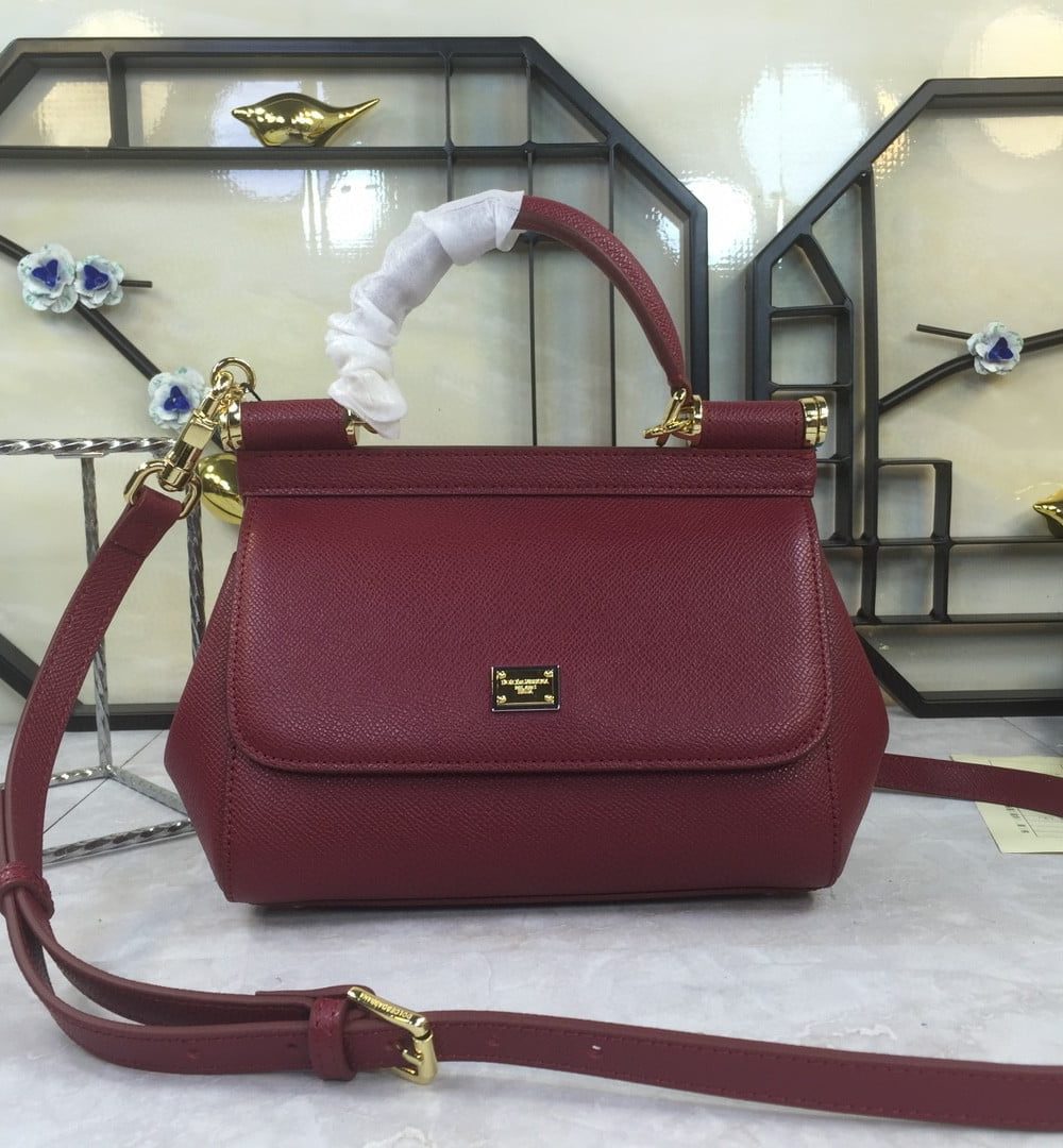 Dolce & Gabbana Medium Sicily Handbag In Dauphine Burgundy For Women 10.2in/26cm DG BB4347A10018M073