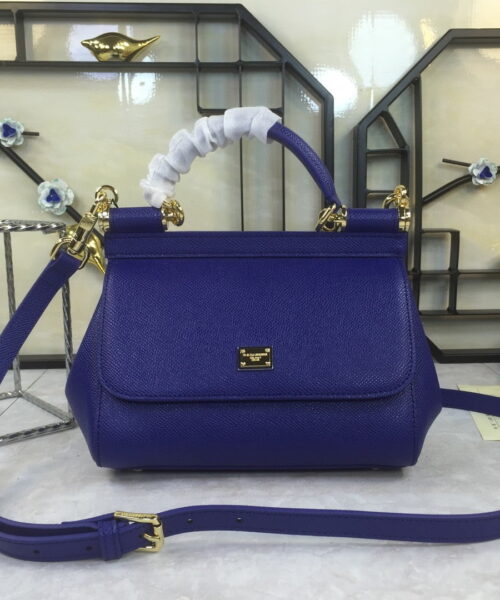 Dolce & Gabbana Medium Sicily Handbag In Dauphine Dark Blue For Women 10.2in/26cm DG