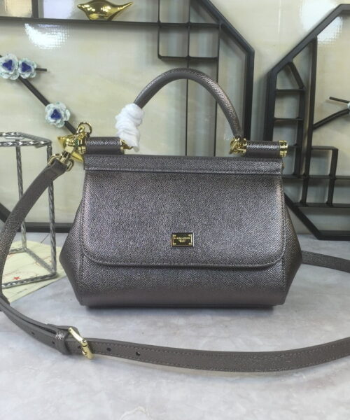 Dolce & Gabbana Medium Sicily Handbag In Dauphine Palladium For Women 10.2in/26cm DG