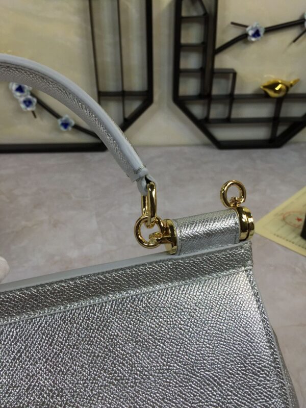 Dolce & Gabbana Medium Sicily Handbag In Dauphine Silver For Women 10.2in/26cm DG