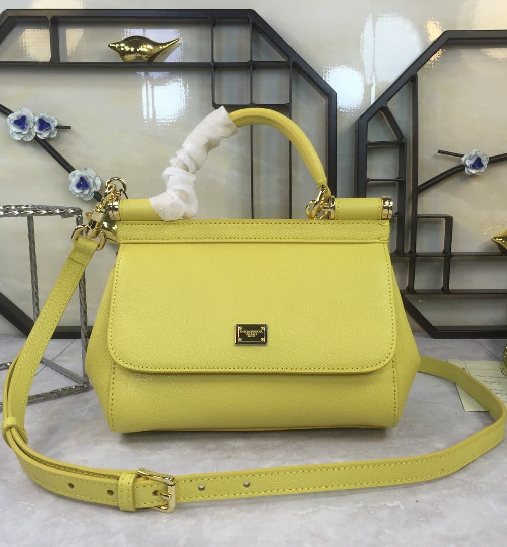Dolce & Gabbana Medium Sicily Handbag In Dauphine Yellow For Women 10.2in/26cm DG