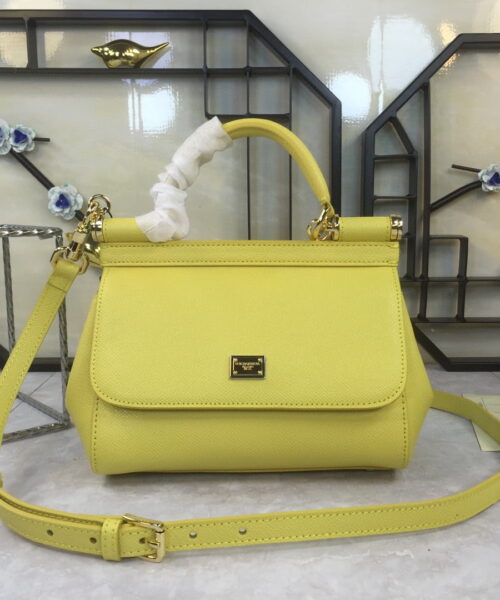 Dolce & Gabbana Medium Sicily Handbag In Dauphine Yellow For Women 10.2in/26cm DG