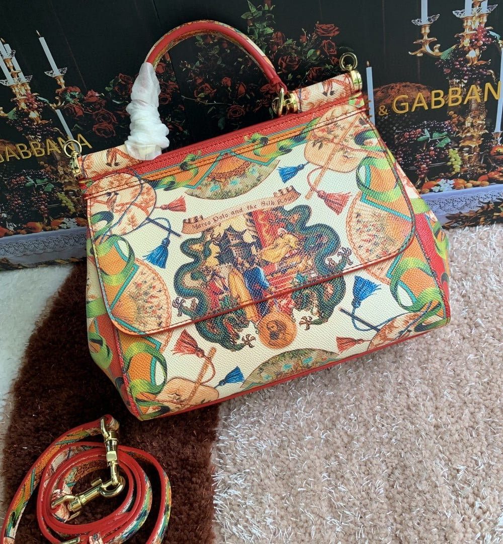 Dolce & Gabbana Medium Sicily Handbag Unique Print Motifs Muticolour For Women 10.2in/26cm DG