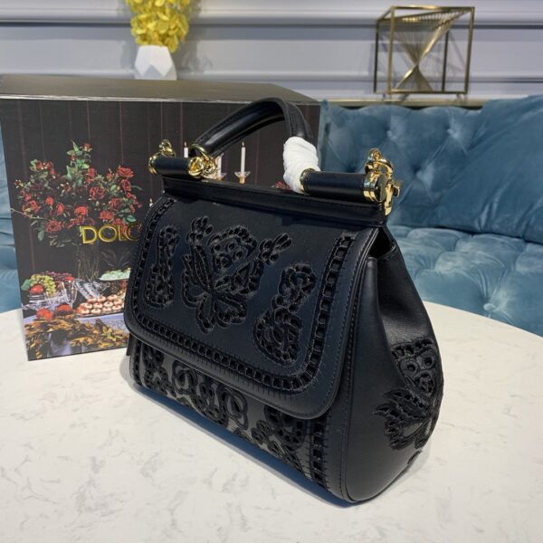 Dolce & Gabbana Medium Sicily Soft Bag In Embroidered Black For Women 10.2in/26cm DG