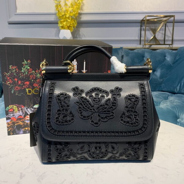 Dolce & Gabbana Medium Sicily Soft Bag In Embroidered Black For Women 10.2in/26cm DG