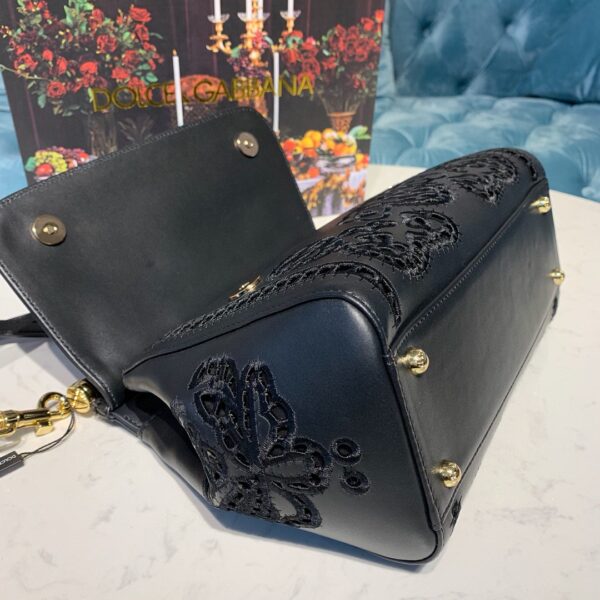 Dolce & Gabbana Medium Sicily Soft Bag In Embroidered Black For Women 10.2in/26cm DG