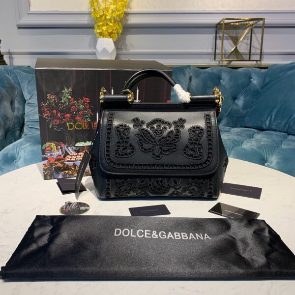 Dolce & Gabbana Medium Sicily Soft Bag In Embroidered Black For Women 10.2in/26cm DG