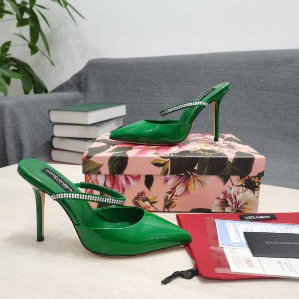 Dolce & Gabbana Mirrored-Effect Mules With Embroidery Green For Women DG Shoes