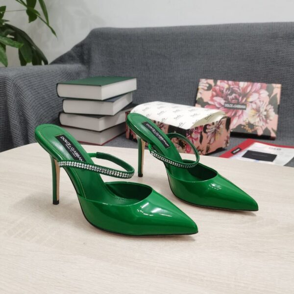 Dolce & Gabbana Mirrored-Effect Mules With Embroidery Green For Women DG Shoes