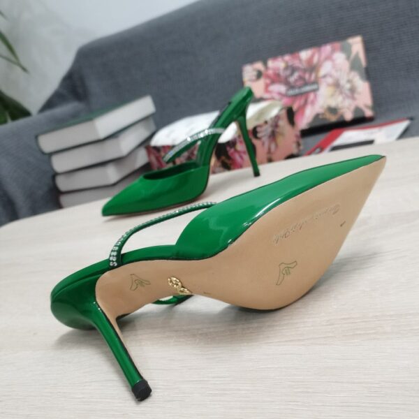 Dolce & Gabbana Mirrored-Effect Mules With Embroidery Green For Women DG Shoes