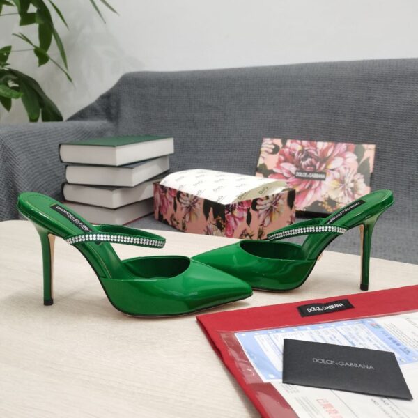 Dolce & Gabbana Mirrored-Effect Mules With Embroidery Green For Women DG Shoes