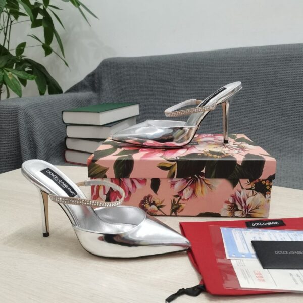 Dolce & Gabbana Mirrored-Effect Mules With Embroidery Silver For Women DG Shoes CI0150AY8568D708