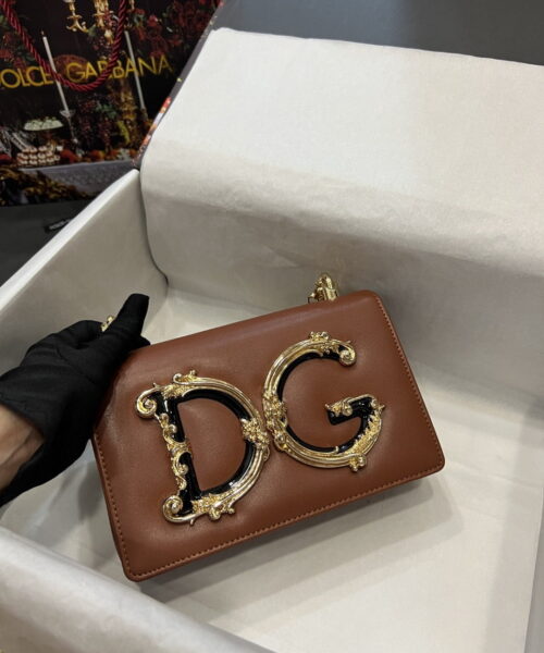 Dolce & Gabbana Nappa DG Girls Shoulder Bag Brown For Women 8.3in/21cm DG