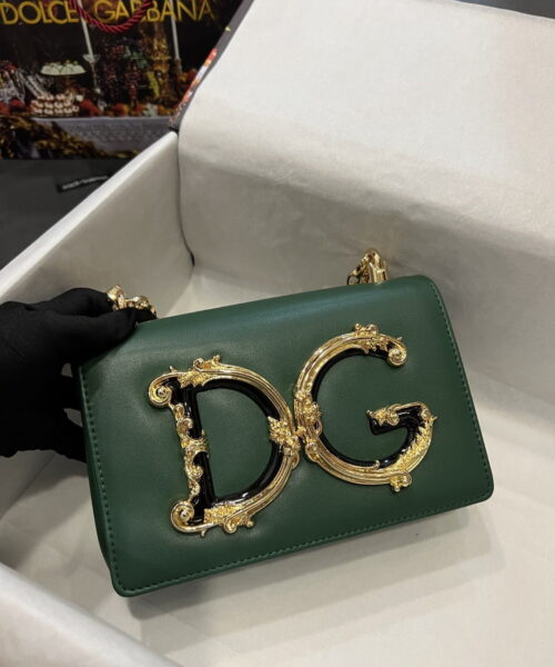 Dolce & Gabbana Nappa DG Girls Shoulder Bag Green For Women 8.3in/21cm DG