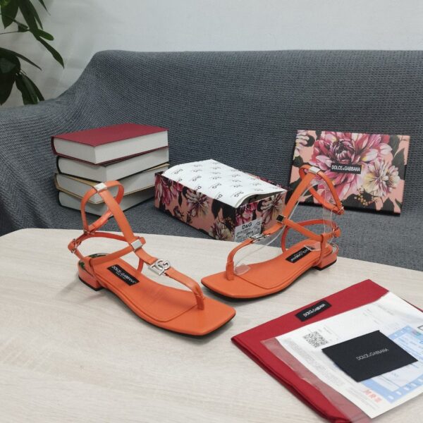 Dolce & Gabbana Nappa DG Thong Sandals Brown For Women DG Shoes