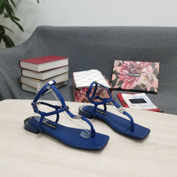 Dolce & Gabbana Nappa DG Thong Sandals Dark Blue For Women DG Shoes