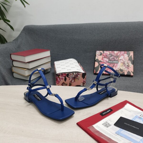 Dolce & Gabbana Nappa DG Thong Sandals Dark Blue For Women DG Shoes