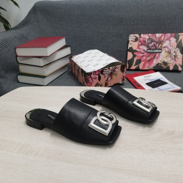 Dolce & Gabbana Nappa Slides With DG Logo Black For Women DG Shoes  