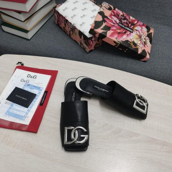 Dolce & Gabbana Nappa Slides With DG Logo Black For Women DG Shoes  