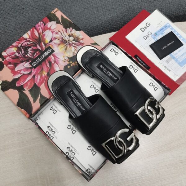Dolce & Gabbana Nappa Slides With DG Logo Black For Women DG Shoes  