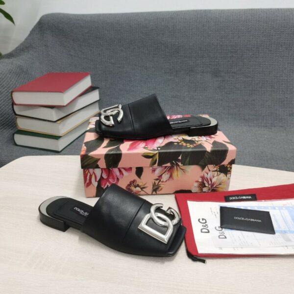 Dolce & Gabbana Nappa Slides With DG Logo Black For Women DG Shoes  