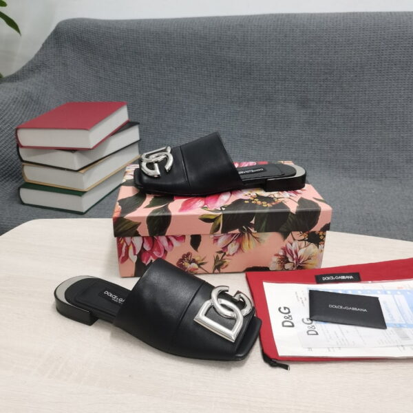 Dolce & Gabbana Nappa Slides With DG Logo Black For Women DG Shoes  