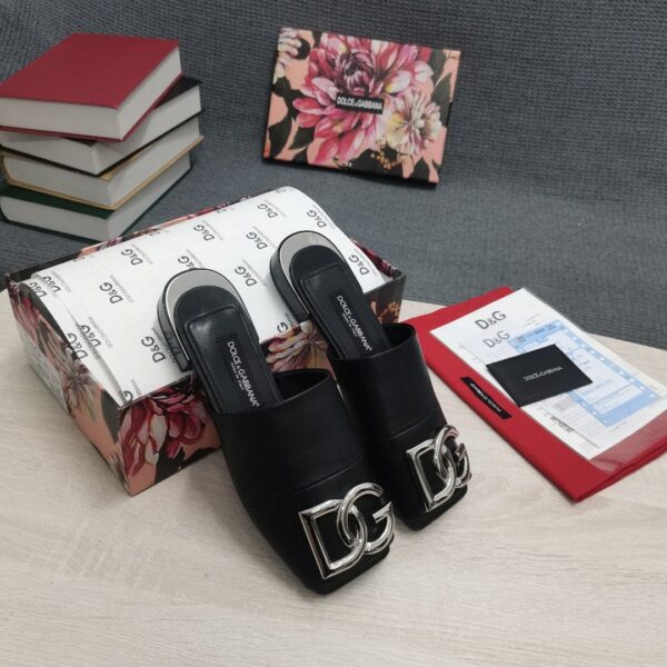 Dolce & Gabbana Nappa Slides With DG Logo Black For Women DG Shoes  