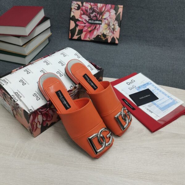 Dolce & Gabbana Nappa Slides With DG Logo Brown For Women DG Shoes