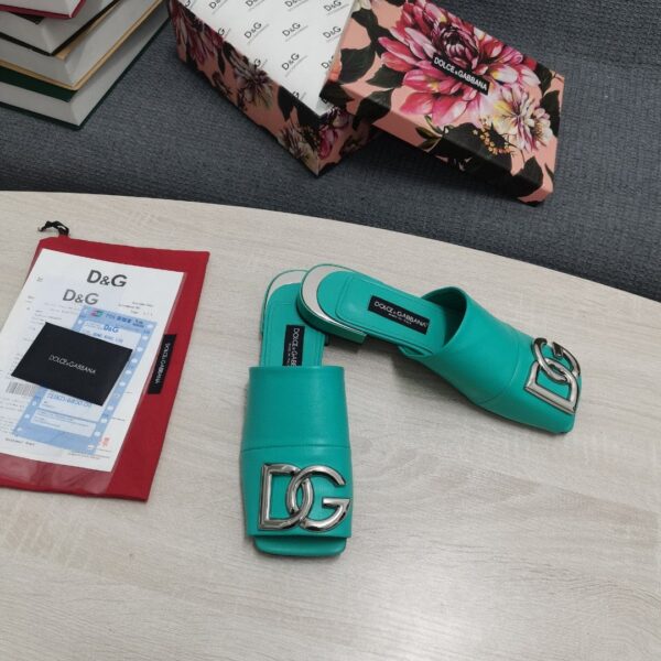 Dolce & Gabbana Nappa Slides With DG Logo Jade Green For Women DG Shoes