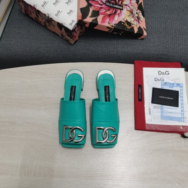 Dolce & Gabbana Nappa Slides With DG Logo Jade Green For Women DG Shoes
