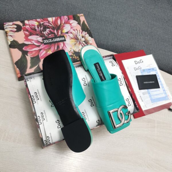 Dolce & Gabbana Nappa Slides With DG Logo Jade Green For Women DG Shoes
