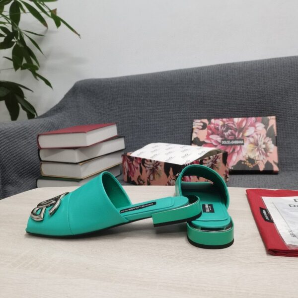 Dolce & Gabbana Nappa Slides With DG Logo Jade Green For Women DG Shoes