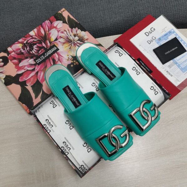Dolce & Gabbana Nappa Slides With DG Logo Jade Green For Women DG Shoes