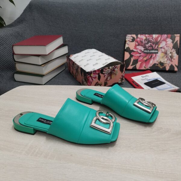 Dolce & Gabbana Nappa Slides With DG Logo Jade Green For Women DG Shoes