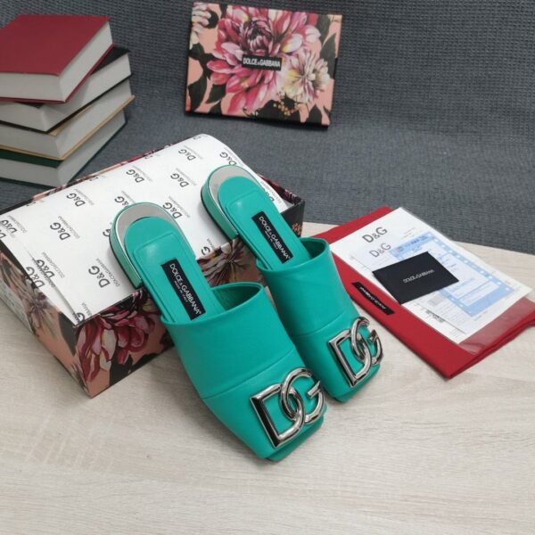 Dolce & Gabbana Nappa Slides With DG Logo Jade Green For Women DG Shoes