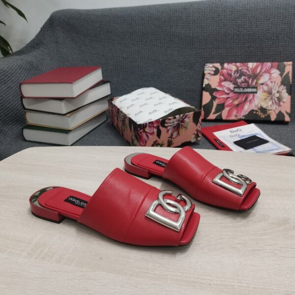 Dolce & Gabbana Nappa Slides With DG Logo Red For Women DG Shoes