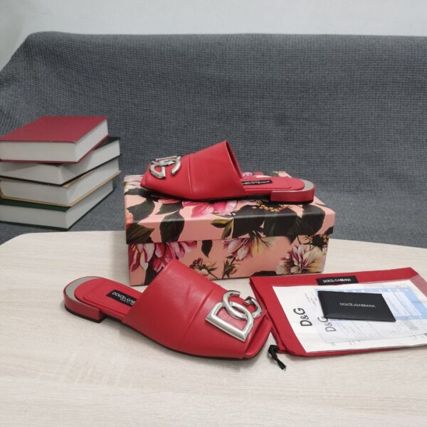 Dolce & Gabbana Nappa Slides With DG Logo Red For Women DG Shoes