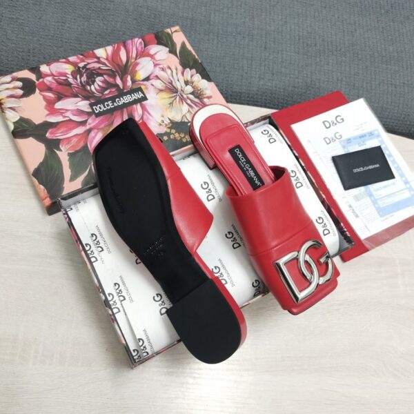 Dolce & Gabbana Nappa Slides With DG Logo Red For Women DG Shoes