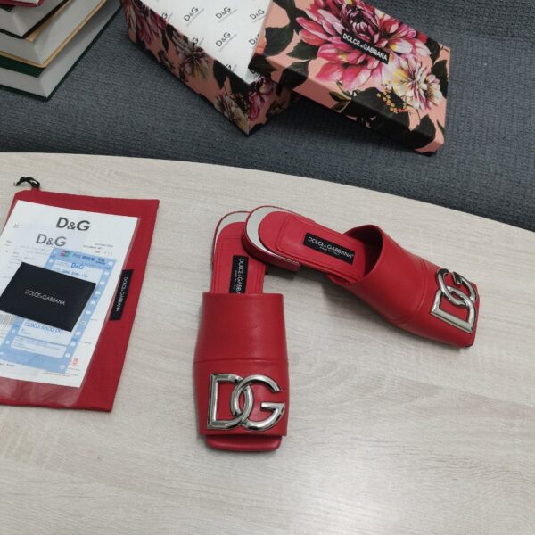 Dolce & Gabbana Nappa Slides With DG Logo Red For Women DG Shoes