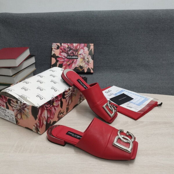 Dolce & Gabbana Nappa Slides With DG Logo Red For Women DG Shoes