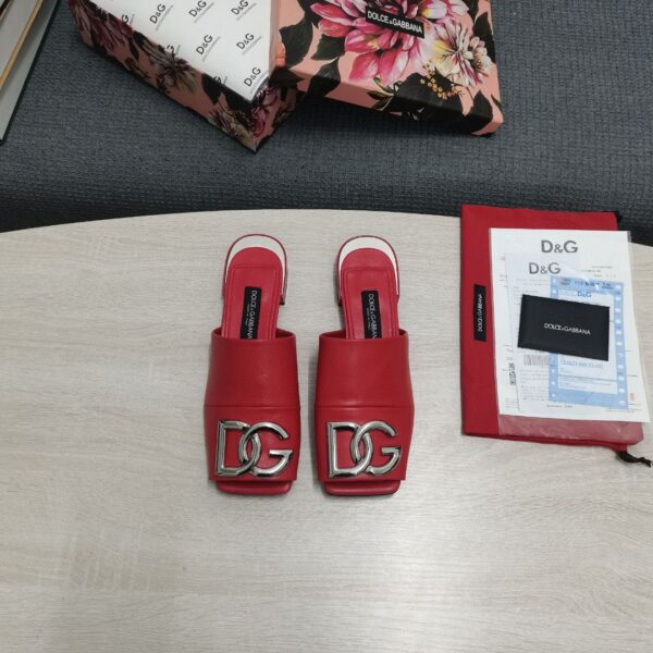 Dolce & Gabbana Nappa Slides With DG Logo Red For Women DG Shoes