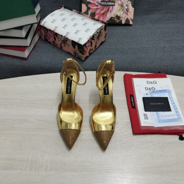 Dolce & Gabbana Patent Pumps With Fusible Rhinestones Gold For Women DG Shoes
