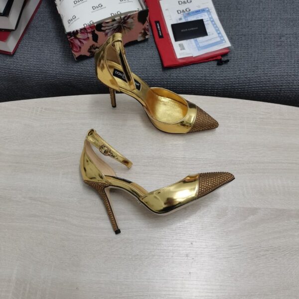Dolce & Gabbana Patent Pumps With Fusible Rhinestones Gold For Women DG Shoes