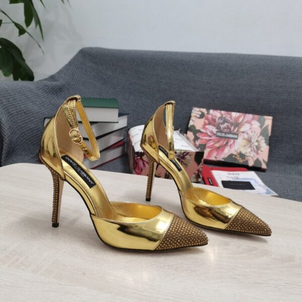 Dolce & Gabbana Patent Pumps With Fusible Rhinestones Gold For Women DG Shoes