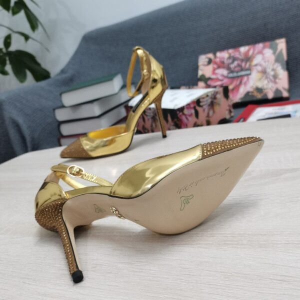 Dolce & Gabbana Patent Pumps With Fusible Rhinestones Gold For Women DG Shoes