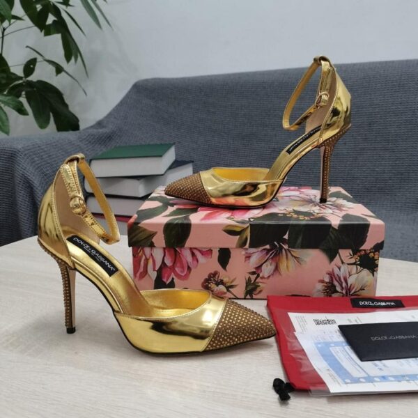 Dolce & Gabbana Patent Pumps With Fusible Rhinestones Gold For Women DG Shoes