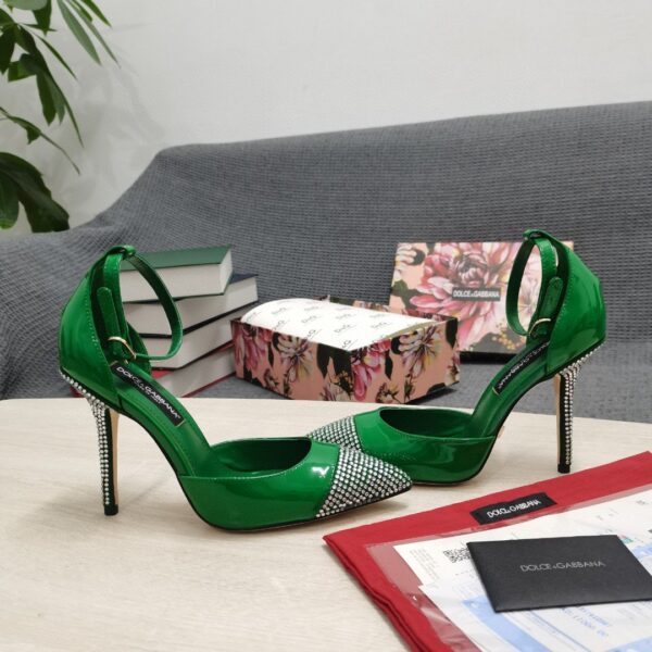 Dolce & Gabbana Patent Pumps With Fusible Rhinestones Green For Women DG Shoes