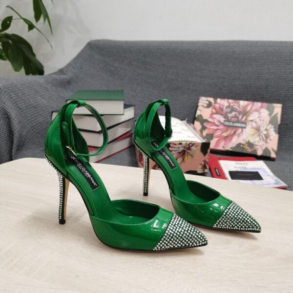 Dolce & Gabbana Patent Pumps With Fusible Rhinestones Green For Women DG Shoes
