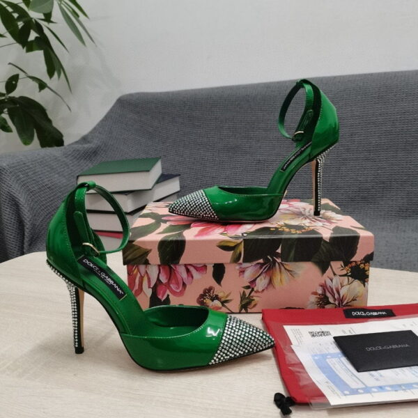 Dolce & Gabbana Patent Pumps With Fusible Rhinestones Green For Women DG Shoes
