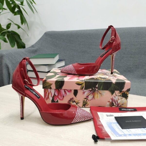 Dolce & Gabbana Patent Pumps With Fusible Rhinestones Red For Women DG Shoes